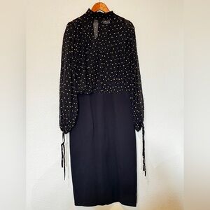 DKNY Sheer Black Dress with Yellow Dots